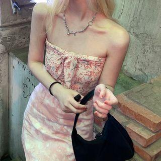 Strapless Floral Print Top Pink - One Size