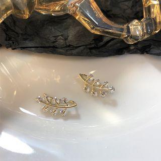 Leaf Rhinestone Alloy Cuff Earring 1 Pair - Gold - One Size