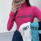 Long-sleeve Lettering Turtleneck Crop Top
