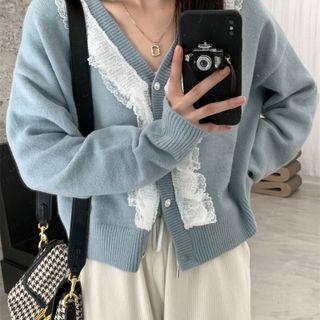 V-neck Lace Button-up Cardigan