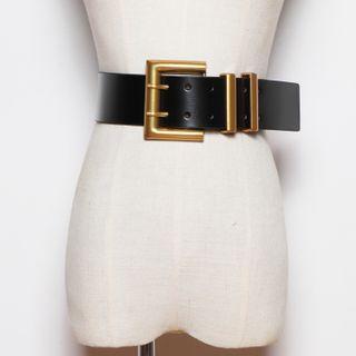 Wide Faux Leather Waist Belt Black - One Size