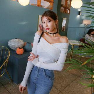 Off-shoulder Cross-front Knit Top