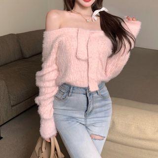 Off Shoulder Knit Top Pink - One Size