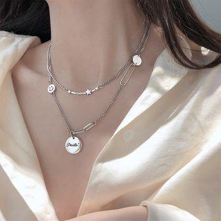 925 Sterling Silver Smiley / Star Pendant Layered Necklace