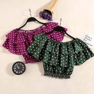 Dotted Off-shoulder Short-sleeve Top