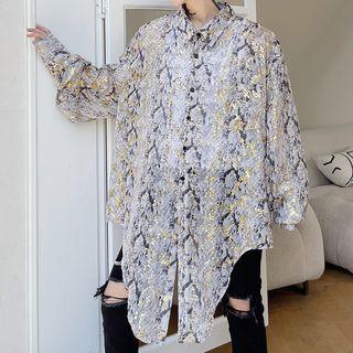 Long Sleeve Dip Front Print Shirt