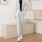 Set: Plaid Double-breasted Blazer + Straight Leg Dress Pants