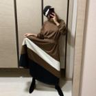 Color-block Fleece-lined Flared Maxi Pullover Dress