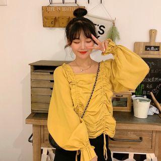 High-waist Design Square-neck Long-sleeve Shirt