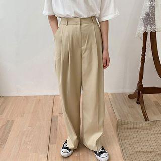 Pleated-trim Wide-leg Dress Pants
