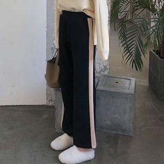 Cropped Color Block Wide-leg Knit Pants