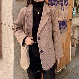 Plaid Lapel Long-sleeve Blazer