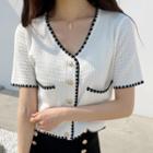 Short-sleeve Piped Cardigan