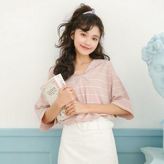 Striped Elbow Sleeve Sailor Collar T-shirt