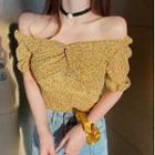 Short-sleeve Floral Print Fitted Chiffon Top