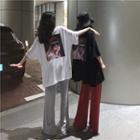 Printed Short-sleeve T-shirt / Plain Sweatpants