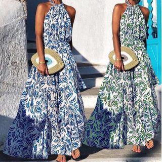 Halter-neck Open-back Bohemian Style Long Dress