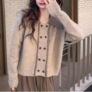 Wide-collar Sweater / Midi A-line Skirt