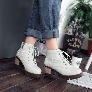 Faux Leather Chunky Heel Platform Short Boots