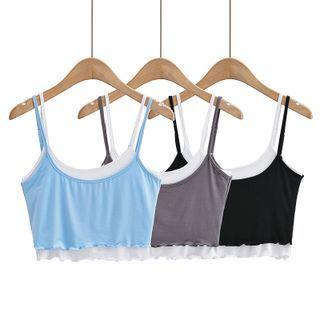 Mock Two Piece Ruffled-trim Crop Camisole Top