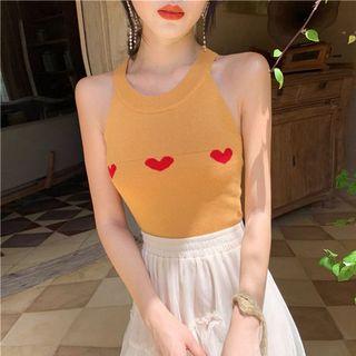 Heart Jacquard Halter Knit Top