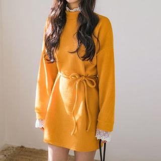 Lace-trim Knit Minidress With Cord