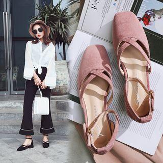 Block-heel Sqaure-toe Cross Strap Sandals