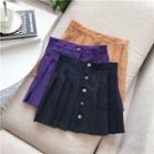 Buttoned Pleated Corduroy Skirt