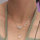 Bow Faux Pearl Pendant Sterling Silver Necklace / Gift Box / Set