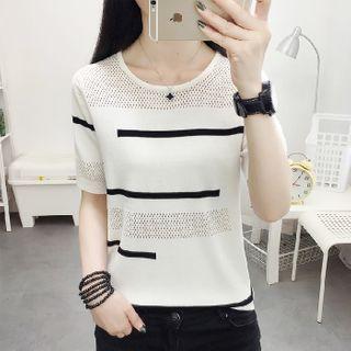 Short-sleeve Perforated Patterned Knit Top