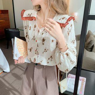 Ruffle Trim Collar Floral Blouse