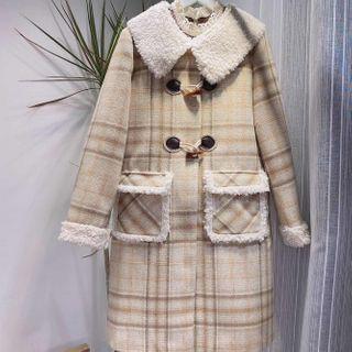 Fleece Trim Plaid Duffle Coat