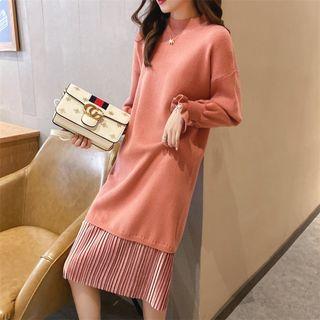 Paneled Flared-cuff Midi Sweater Dress