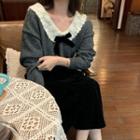Lace Trim Sweater / Velvet Midi Skirt