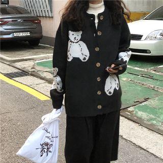 Bear Pattern Cardigan As Shown In Figure - One Size