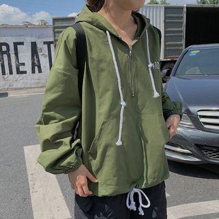 Number Embroidered Half-zip Hoodie