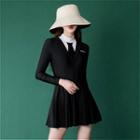 Contrast Trim Long-sleeve Swimdress