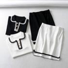 Set: Short-sleeve Knit Top + Mini Knit Skirt