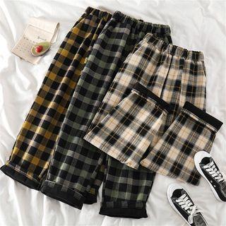 Color-block Check High-waist Pants