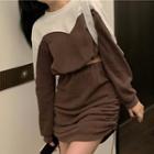 Two Tone Cropped Sweatshirt / Drawstring Mini Skirt