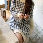 Houndstooth Furry-knit Dress