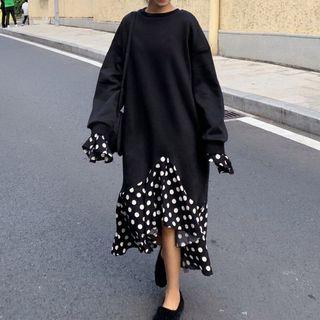 Dotted Mock Two-piece Midi Pullover Dress As Shown In Figure - One Size