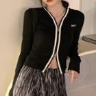 Contrast Trim Zip-up Hooded Cardigan