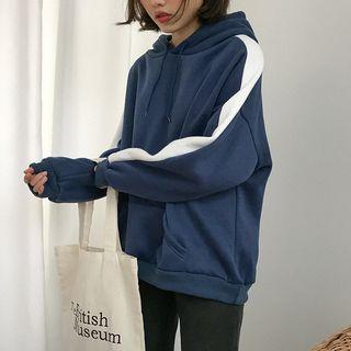 Color-block Fleece Loose-fit Hooded Sweatshirt