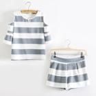 Set : Cutout Shoulder Stripe Top + Shorts