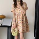 Short-sleeve Floral Printed A-line Dress Floral - One Size