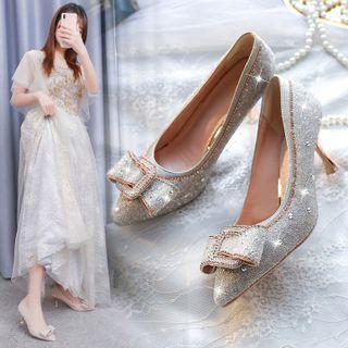 Rhinestone Bow Stiletto Heel Pumps