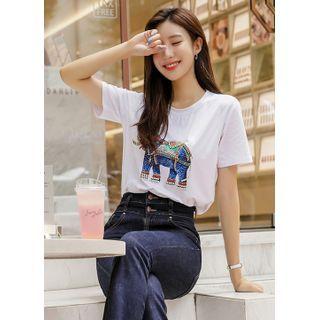 Beaded Elephant-printed T-shirt