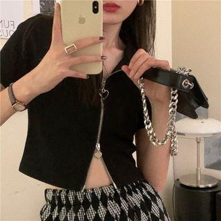 Short-sleeve Zip Top Black - One Size