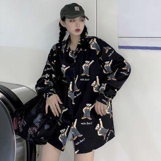 Bear Printed Shirt Black - One Size